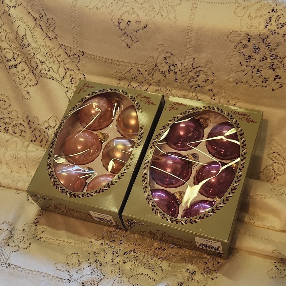 Christmas by Krebs Elegant Glass Baubles, 2 Sets of 6, dark and light pink.